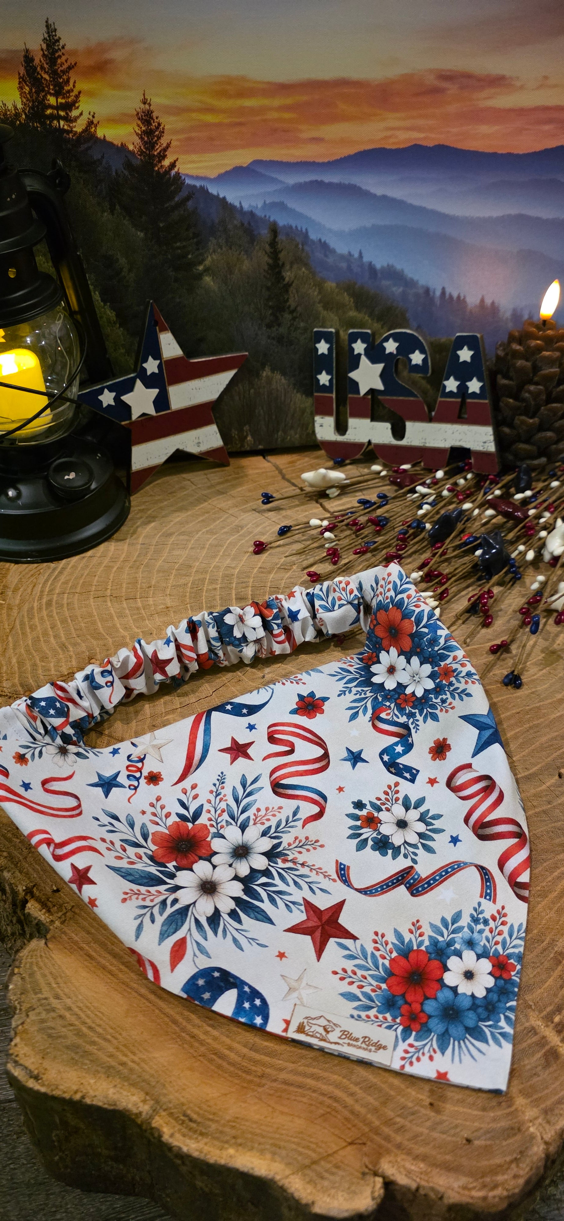 Patriotic Flowers & Ribbons Bandana
