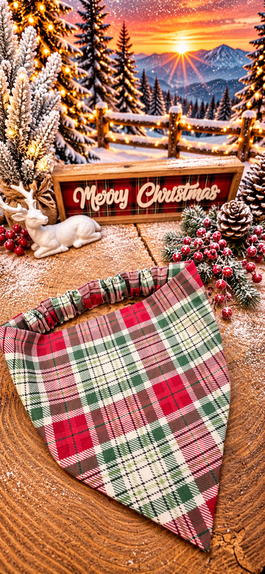 Cream Plaid Christmas Bandana
